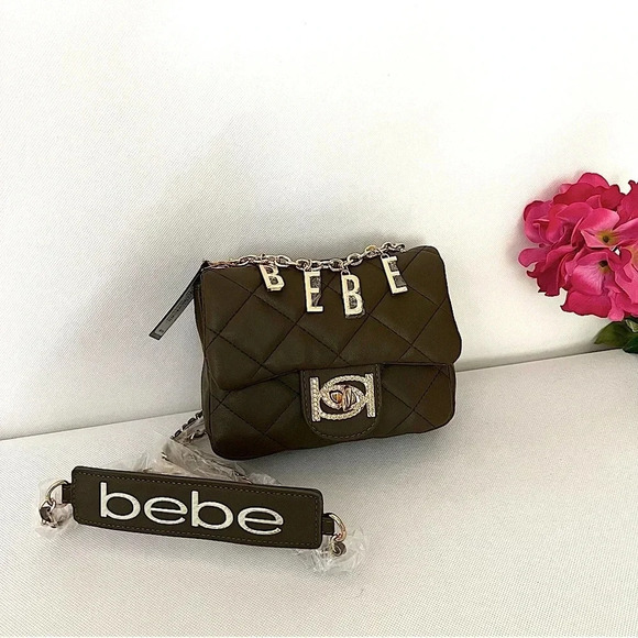 BEBE Wyatt Shoulder Bag Quilted Flap Closure Soft Leather Chocolate - Picture 1 of 10